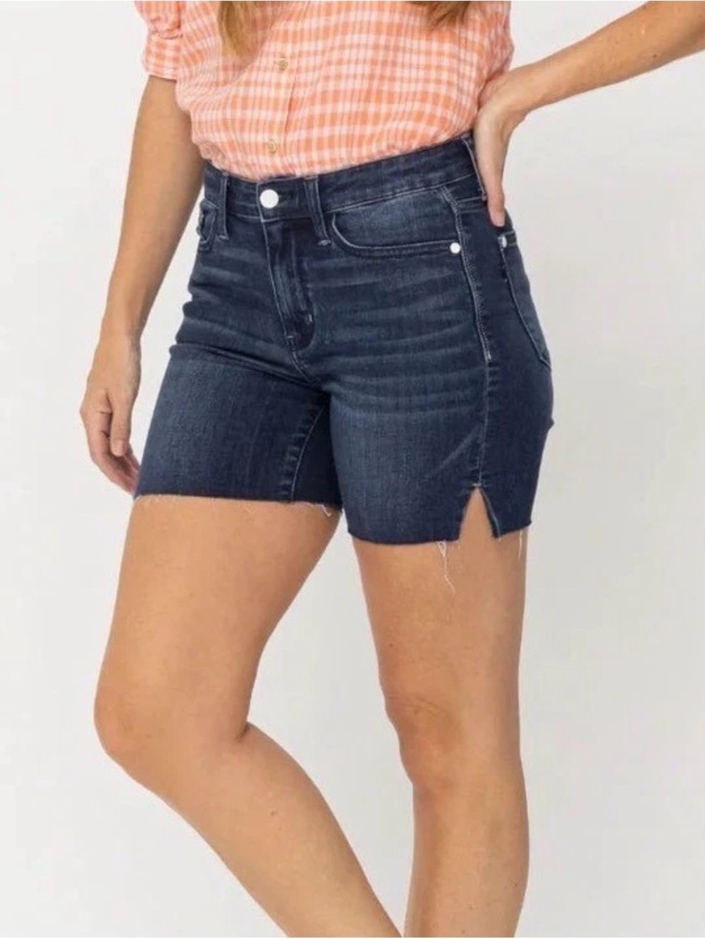Judy Blue Denim Shorts Women Medium Blue Mid Rise Mid Length Cut Off Stretch 1X